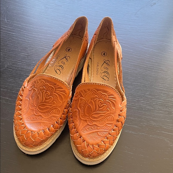 Women's Orange Leather Shoes - Picture 1 of 5